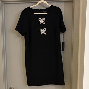 Rachel Zoe Black Mini Dress with Bow rhinestone Accents NWT